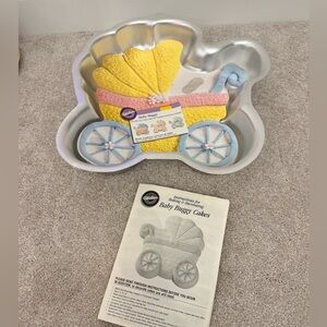 Wilton Baby Carriage Cake Pan with Yellow and Blue Accents